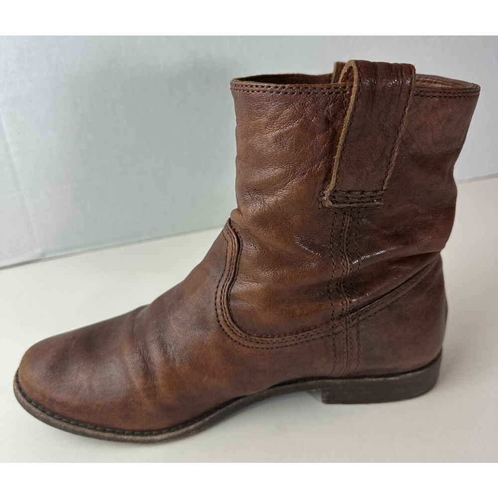 Frye Anna Shortie Leather Pull On Ankle Boots Camel Brown Size 6.5 M 3471055 - Picture 8 of 16